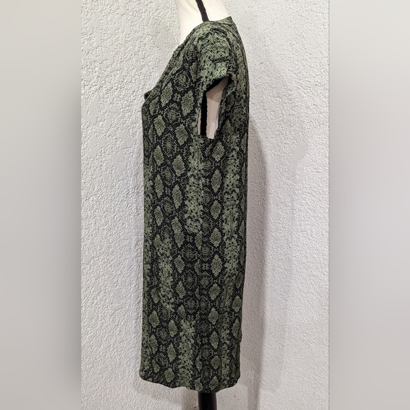 ANTHROPOLOGIE Size XS Green & Black Snake Print Rachel Tunic Dress w/Pockets - Picture 8 of 11